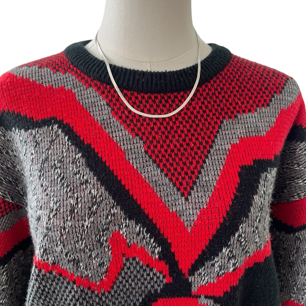 Vintage 80s Sears abstract acrylic crewneck sweater red black gray - Picture 5 of 15